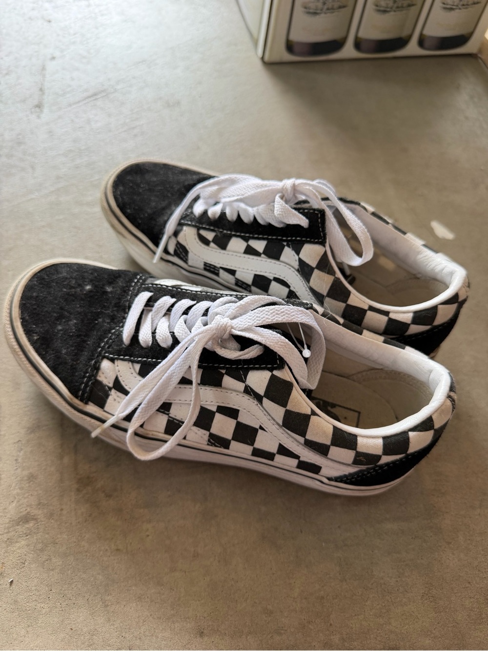 Vans Kids Old Skool Checkerboard Sneakers in Black and White